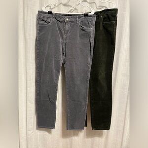 2 pair Kut from the Kloth, thin corduroy jeans, gray and dark greenish size 16